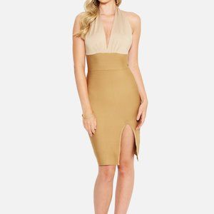 Bebe Dress Bandage Halter Midi Colorblock NWT